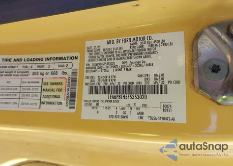 2015 Ford Mustang Ecoboost z USA, uszkodzony, nr VIN 1FA6P8TH5F5353020